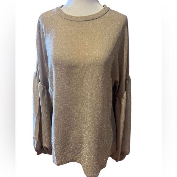 NWT Hayden women's long sleeve sparkle gold‎ top with balloon sleeves size small - Picture 1 of 10